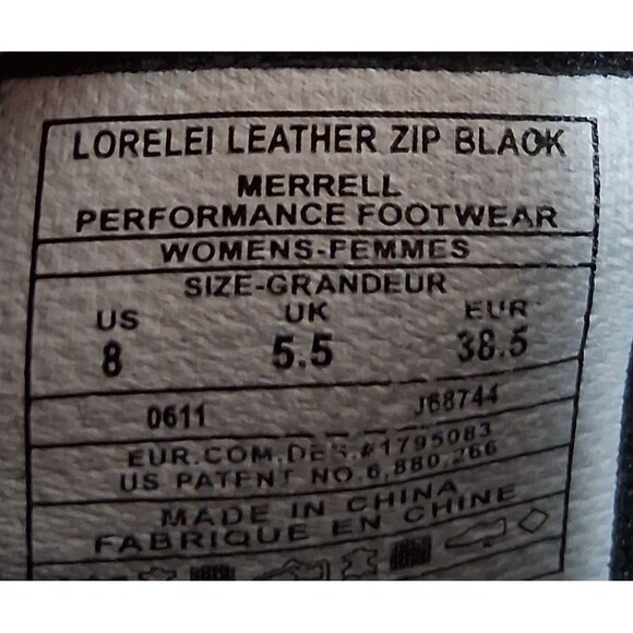 Merrell 0511 Lorelei Black Zip Up Womens Sneakers Shoes Comfort Walking Size 8 - Picture 2 of 10